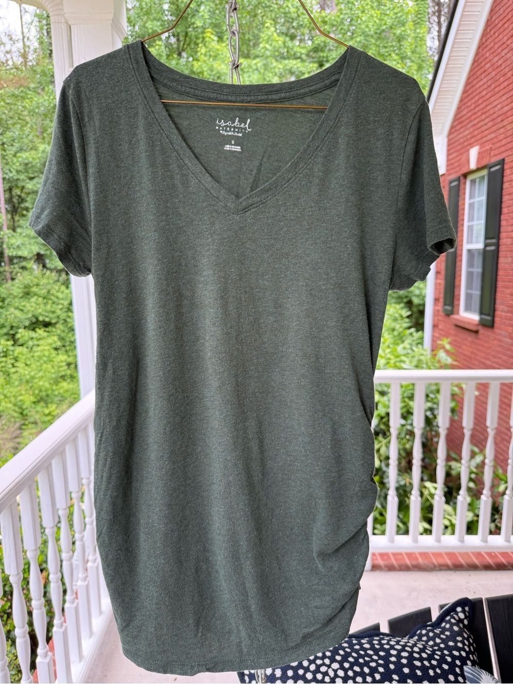 Isabel Maternity by Ingrid & Isabel Heathered Olive Green V-Neck Tee. Size S